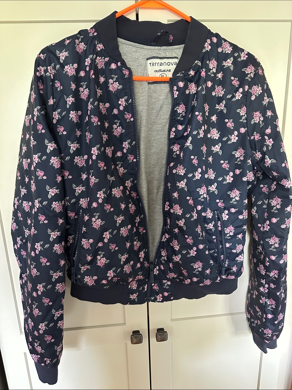 Terranova Navy Floral Bomber Jacket - Pink Rose Print
